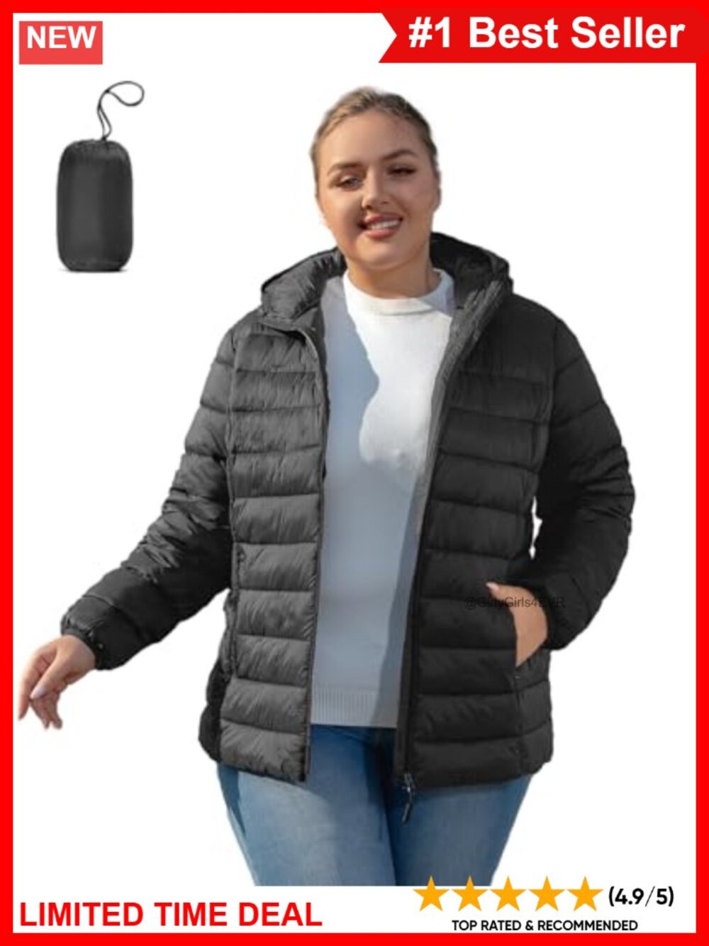 Plus Size Packable Puffer Jacket Water-Resistant Quilted Winter Coat